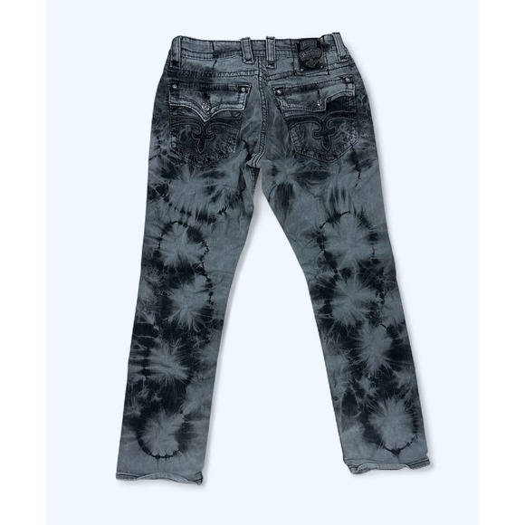 Rock Revival Jeans Mens 34x31 Tie Dye Steven Straight Flap Pocket Embroidered